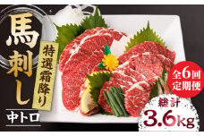 【6回定期便】特選霜降り馬刺し（中トロ）計600g（6pc）＋タレ大 馬刺し 特選霜降り馬刺し 馬肉 桜肉 馬 肉 特選 霜降り 中トロ 便利 小分け 6パック タレ付き 冷凍 生食 肉食 刺身 九州 熊本県 特産品 山鹿 送料無料 【馬刺しの郷 民守】[ZBL071]