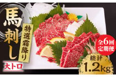 【6回定期便】特選霜降り馬刺し（大トロ）計200g（2pc）＋タレ小 馬刺し 特選霜降り馬刺し 馬肉 桜肉 馬 肉 特選 霜降り 大トロ 便利 小分け 2パック タレ付き 冷凍 生食 肉食 刺身 九州 熊本県 特産品 山鹿 送料無料【馬刺しの郷 民守】[ZBL072]