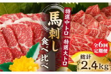 【6回定期便】特選霜降り馬刺し 中トロ大トロ2種食べ比べセット 計400g（各2pc）＋タレ大 馬刺し 特選霜降り馬刺し 馬刺し 馬肉 桜肉 馬 肉 特選 霜降り 中トロ 大トロ タレ付き 冷凍 おつまみ 刺身 九州 熊本県 特産品 山鹿 送料無料【馬刺しの郷 民守】[ZBL079]