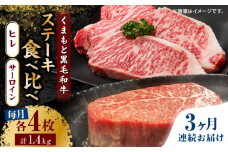 【3回定期便】くまもと黒毛和牛 ステーキ食べ比べ ヒレステーキ×4枚 サーロインステーキ×4枚【馬刺しの郷 民守】 食べ比べ セット 霜降り ステーキセット  [ZBL059]