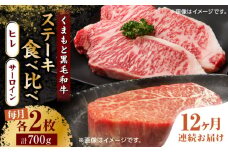 【12回定期便】くまもと黒毛和牛 ステーキ食べ比べ ヒレステーキ×2枚 サーロインステーキ×2枚【馬刺しの郷 民守】 食べ比べ セット 霜降り ステーキセット  [ZBL114]