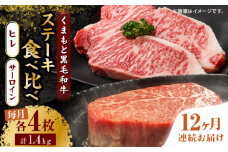 【12回定期便】くまもと黒毛和牛 ステーキ食べ比べ ヒレステーキ×4枚 サーロインステーキ×4枚【馬刺しの郷 民守】 食べ比べ セット 霜降り ステーキセット  [ZBL115]