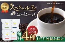 【6回定期便】【豆のまま】自家焙煎 スペシャルティコーヒー 豆 （ 250g × 4種 ）約80杯分【かきやま果実】珈琲豆  深煎 中煎 コーヒー豆 焙煎 熊本 コーヒー豆定期 おうちカフェ [ZCJ014]