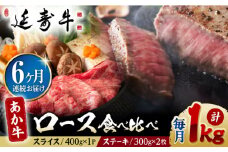 【6回定期便】熊本県産 延寿牛 あか牛 ロース 食べ比べ セット 約 1kg【有限会社 九州食肉産業】 [ZDQ112]