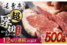 【12回定期便】熊本県産 延寿牛 あか牛 ロース ステーキ 約 500g【有限会社 九州食肉産業】 [ZDQ127]
