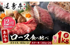 【12回定期便】熊本県産 延寿牛 あか牛 ロース 食べ比べ セット 約 1kg【有限会社 九州食肉産業】 [ZDQ130]