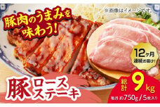 【12回定期便】豚ロースステーキ 約750g（約150g×5枚）【吉里精肉】 [ZEW089]