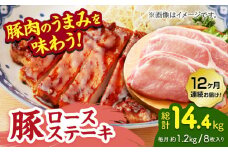 【12回定期便】豚ロースステーキ 約1.2kg（約150g×8枚）【吉里精肉】 [ZEW092]