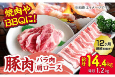 【12回定期便】豚肉 焼肉用（バラ・肩ロース）約1.2kg（約300g×4pc）【吉里精肉】 [ZEW098]