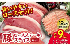 【12回定期便】豚ロースステーキ＆スライスセット 約750g（ステーキ用 約150g×3枚・スライス 約300g×1pc）【吉里精肉】 [ZEW101]