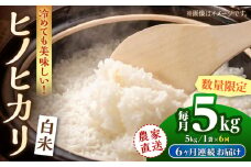 【先行予約】【6回定期便】 【数量限定】ヒノヒカリ 白米 5kg　【竹下農園】 [ZEL017]