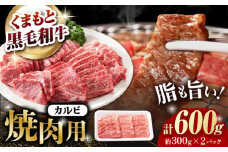 熊本県産 黒毛和牛 カルビ 焼肉用 約600g(約300g×2pc)【有限会社 九州食肉産業】 [ZDQ153]