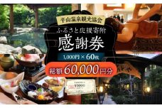 平山温泉 観光協会ふるさと応援寄附 感謝券 1,000円相当×60枚【一般社団法人 平山温泉観光協会】 [ZBW014]