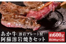 あか牛 阿蘇 溶岩焼き セット ( にんにくレモンステーキ：約300g×2枚 ) 合計約600g 溶岩プレート付き サーロイン ステーキ 牛肉 肉 【90日以内に出荷予定（土日祝除く）】