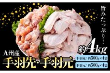 九州産 手羽先(約500g×4袋)・手羽元セット(約500g×4袋) 合計約4kg 《30日以内に出荷予定(土日祝除く)》