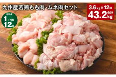 【1ヶ月毎12回定期便】 九州産若鶏もも肉・ムネ肉セット 計約43.2kg（約3.6kg×12回） 鶏肉 もも肉 ムネ肉【お申込み翌月から出荷】