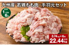 【1ヶ月毎6回定期便】 九州産 若鶏もも肉・手羽元セット 計約22.44kg（約3.74kg×6回） 鶏肉 もも肉 手羽元【お申込み翌月から出荷】