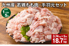 【1ヶ月毎5回定期便】 九州産 若鶏もも肉・手羽元セット 計約18.7kg（約3.74kg×5回） 鶏肉 もも肉 手羽元【お申込み翌月から出荷】