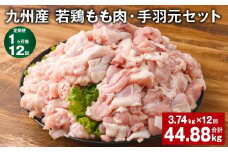 【1ヶ月毎12回定期便】 九州産 若鶏もも肉・手羽元セット 計約44.88kg（約3.74kg×12回） 鶏肉 もも肉 手羽元【お申込み翌月から出荷】