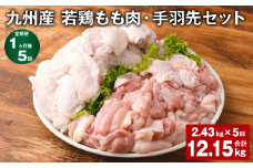 【1ヶ月毎5回定期便】 九州産 若鶏もも肉・手羽先セット 計約12.15kg（約2.43kg×5回） 鶏肉 もも肉 手羽先【お申込み翌月から出荷】