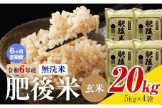 【6ヶ月定期便】熊本県産 肥後米 無洗米 玄米 20kg 1袋5kg 米 お米 令和6年産 九州産 熊本県産 送料無料《お申込み翌月に出荷予定》玄米 無洗米 米