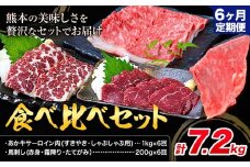 【6ヶ月定期便】あか牛 すきやき・しゃぶしゃぶ用 サーロイン肉1kg・馬刺し200g 食べ比べセット 計7.2kg 合同会社たべたせいか《お申し込みの翌月から出荷》牛肉 和牛 馬刺し セット 熊本県産 送料無料