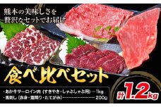 あか牛 すきやき・しゃぶしゃぶ用 サーロイン肉1kg・馬刺し200g 食べ比べセット 計1.2kg 合同会社たべたせいか《30日以内に出荷予定(土日祝除く)》牛肉 和牛 馬刺し セット 熊本県産 送料無料