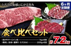 【6ヶ月定期便】あか牛 サーロイン肉 1kg・馬刺し 200g 食べ比べセット 計7.2kg 合同会社たべたせいか《お申し込みの翌月から出荷》牛肉 和牛 ステーキ用サーロイン肉 サーロイン 馬肉 赤身 霜降り たてがみ 馬刺し 熊本県産 送料無料