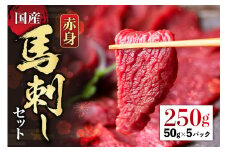 【国産】赤身馬刺しセット250g 約50g×5パック 赤身馬刺し 赤身 詰め合わせ 2～3人前 馬刺し ブロック 晩酌 ヘルシー 冷凍 馬刺し 馬刺し王道 馬肉 小分け 馬刺し 馬肉 タレ付き 馬刺し お肉 熊本名物 馬刺し 上質 馬刺し 新鮮 馬肉 お取り寄せ お祝い 馬刺し おつまみ 晩酌 生食用 刺身 プレゼント お取り寄せ 名物 特産品 熊本県 阿蘇市