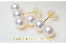 S085-235_あこや真珠 パール 3連 ピンク ピアス 5.5mm ～ 6mm 両耳 ベビー（A：K18YG（イエローゴールド））