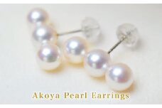 S085-236_あこや真珠 パール 3連 ピンク ピアス 5.5mm ～ 6mm 両耳 ベビー（B：K14WG（ホワイトゴールド））