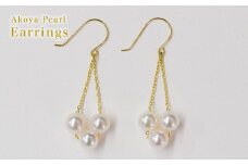 S101-247_天草産 5.5mm - 6mm 3連 ベビーパール ピアス あこや真珠 ホワイトピンク フック 揺れる ベビー(K18YG)