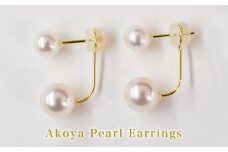 S101-250_天草産 5.5mm-6mm＆7.5mm-8mm ピアス あこや真珠 ホワイトピンク スタッド ダブルパール L字 K18 K14 ベビー 花珠級(K18YG)