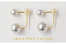 S101-253_天草産 6mm-6.5mm＆8mm-8.5mm ピアス あこや真珠 ナチュラル スタッド ダブルパール L字 K18 K14 真多麻級(K18YG)