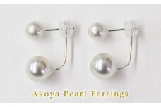 S101-254_天草産 6mm-6.5mm＆8mm-8.5mm ピアス あこや真珠 ナチュラル スタッド ダブルパール L字 K18 K14 真多麻級(K14WG)