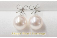 S101-285_7.5-8mm あこや真珠 りぼん リボン スタッドピアス ピアス ピンク 18金 【K14WG】