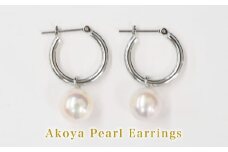 S101-335_あこや真珠 パール ピアス ピンク フープ スタッド 両耳 8mm - 8.5mm【K14WG】