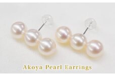 S085-354_天草産 K18 3連 パールピアス あこや真珠 7.5mm - 8mm 【K14WG】