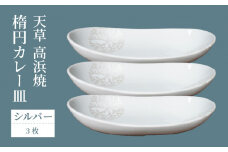 S026-159_天草 高浜焼 楕円カレー皿 3枚セット(シルバー)