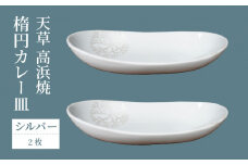 S026-067_天草 高浜焼 楕円カレー皿 2枚セット(シルバー)