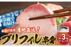 S042-001_ブリフィレ 半身 約3kg(約1.5kg×2枚)ぶり 鰤【先行予約】