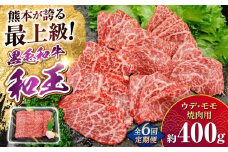 【全6回定期便】熊本県産 A5等級 黒毛和牛 和王 ウデ・モモ 焼肉用 約400g 計約2.4kg【帝神志方ミート 株式会社】 牛 肉 うで ウデ 腕 モモ もも 焼き肉 バーベキュー A5 和牛 国産 熊本 定期便 [AYCH026]