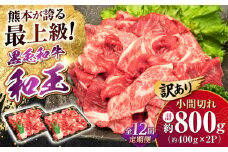【全12回定期便】【訳あり】熊本県産 A5等級 和王 赤身肉 小間切れ 約400g×2P 計約9.6kg【帝神志方ミート 株式会社】 牛 肉 赤身 小間 こま切れ 小分け 切り落とし カレー 炒め物 料理 A5 和牛 国産 熊本 定期便 [AYCH085]