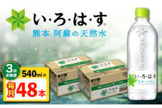 【全3回定期便】い・ろ・は・す 阿蘇の天然水 540ml 48本 計144本 540ml×24本×2ケース 【コカ・コーラボトラーズジャパン株式会社】 水 ミネラルウォーター 飲料水 コカコーラ ドリンク 540ml ペットボトル 天然水 定期便 [AYAA023]