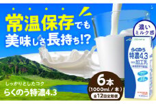 【全12回定期便】らくのう特濃4.3 ロングライフ 1000ml（6本入り） 6L【合同会社 福福堂】特濃 ミルク カルシウム 牛乳 常温保存 長期保存 送料無料  [AYAC025]