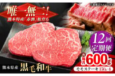 【全12回定期便】熊本県産 『原田畜産』 黒毛和牛 モモ ステーキ 計約600g（約150g×4パック） 牛肉 牛【有限会社 九州食肉産業】 黒毛 和牛 国産 モモステーキ お肉 肉 熊本県 熊本 合志 合志市 [AYCN086]