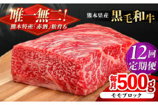 【全12回定期便】熊本県産 『原田畜産』 黒毛和牛 モモ ブロック 約500g 牛肉 牛【有限会社 九州食肉産業】 黒毛 和牛 国産 もも肉 お肉 肉 熊本県 熊本 合志 合志市 [AYCN098]