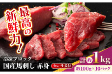 【フジチク】 国産 馬刺し 赤身 約100g×10個（計約1kg）【亀井通産 株式会社】赤身 馬刺し タレ付き 馬肉 熊本県 合志市  [AYBQ049]