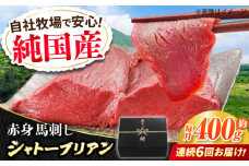 【全6回定期便】『純国産』熊本の味 赤身 馬刺し シャトーブリアン 計約400g（約200g×2パック）チルド 冷蔵 ブロック【有限会社 九州食肉産業】 馬刺 馬肉 桜肉 馬 うま ウマ ヘルシー 国産 新鮮 専用タレ 上質 低カロリー 高タンパク 冷凍 生食 生肉 専用醤油付 専用 醤油 専用タレ付 タレ ギフト 贈答用 食品 熊本県 合志 合志市 [AYCN066]
