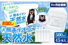 【6ヶ月定期便】水 500ml 家計応援 くまモン の ミネラルウォーター 天然水 熊本イオン純天然水 ラベルレス 45本 500ml 《申込み翌月から発送》 飲料水 定期 備蓄 備蓄用 箱 ペットボトル 防災用 調乳 ラベル ミネラルウオーター st-p